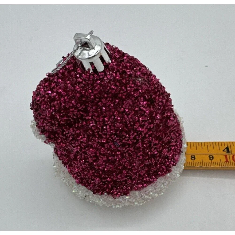 Santa Claus Hat Christmas Tree Ornament Pink Glitter 3.5